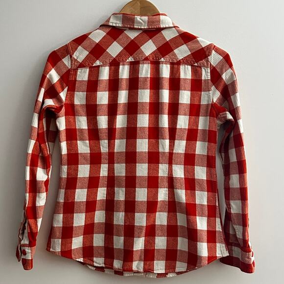 Land's End canvas women's extra smalll plaid orange and cream shirt 100% cotton - Picture 6 of 8